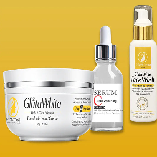 Herbitone Gluta White Radiant Whitening Kit – Complete Skincare Bundle (Face Wash, Serum & Cream) Pakistan