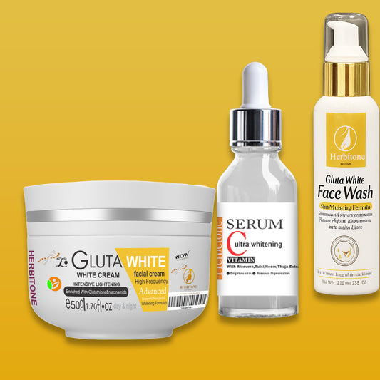 Herbitone Gluta White Radiant Whitening Kit – Complete Skincare Bundle (Face Wash, Serum & Cream) Pakistan