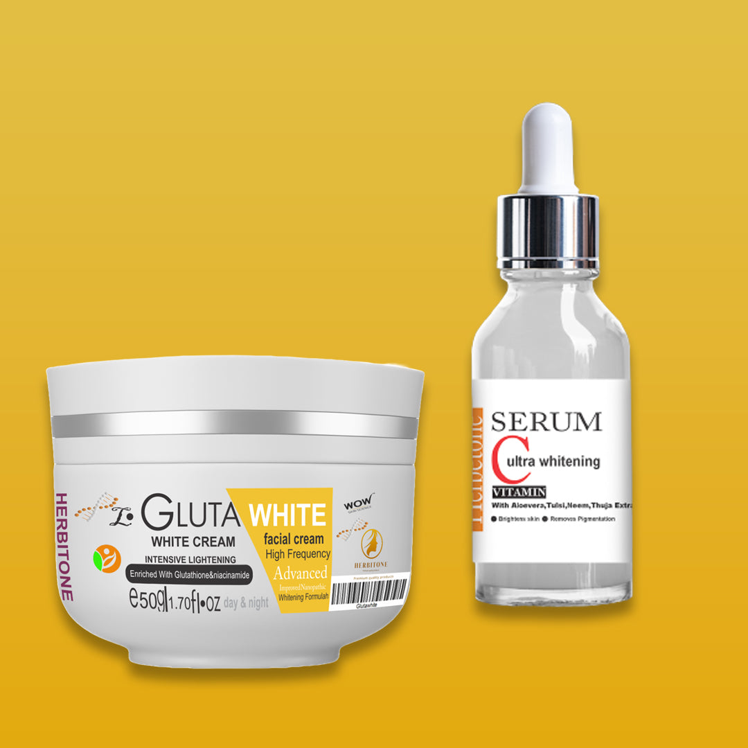 Herbitone Double Glow Combo – Gluta White Cream & Brightening Serum Bundle Pakistan