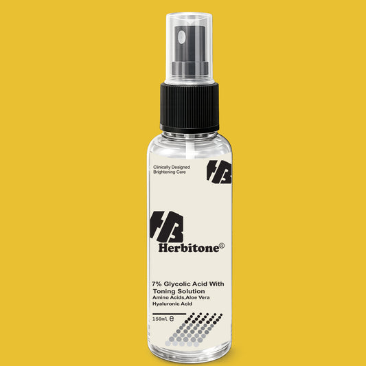 Herbitone Glycolic Acid 7% Toning Solution bottle for skin exfoliation, hydration, brightening, and smooth glowing complexion.
