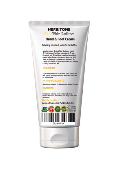 GlutaWhite radiance hand and foot cream non greasy fast absorbing Herbitone
