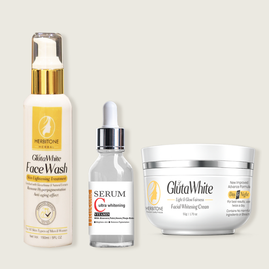Herbitone Gluta White Radiant Whitening Kit – Complete Skincare Bundle (Face Wash, Serum & Cream) Pakistan