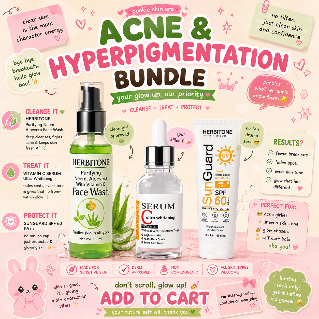Herbitone Acne & Hyperpigmentation Bundle – Cleanse, Treat & Protect