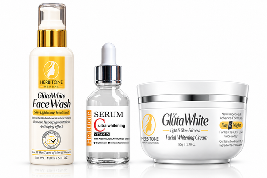 Herbitone Gluta White Radiant Whitening Kit – Complete Skincare Bundle (Face Wash, Serum & Cream) Pakistan